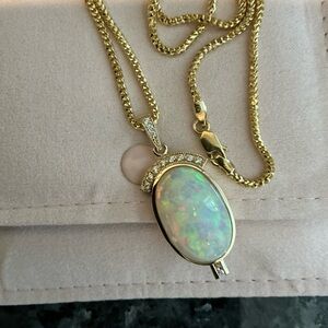 NEW STUNNING CUSTOM ETHIOPIAN OPAN DIAMOND PENDANT ON 14K WHEAT GOLD CHAIN
